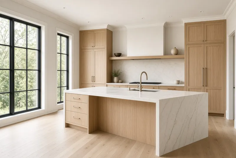 Newly finished custom kitchen, dust-free and empty